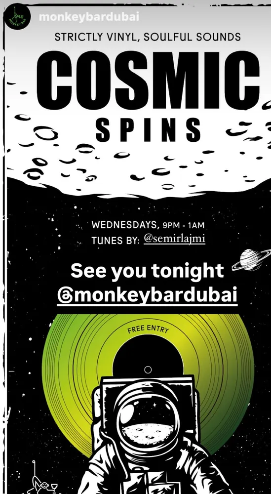 Cosmic Spins poster with an astronaut