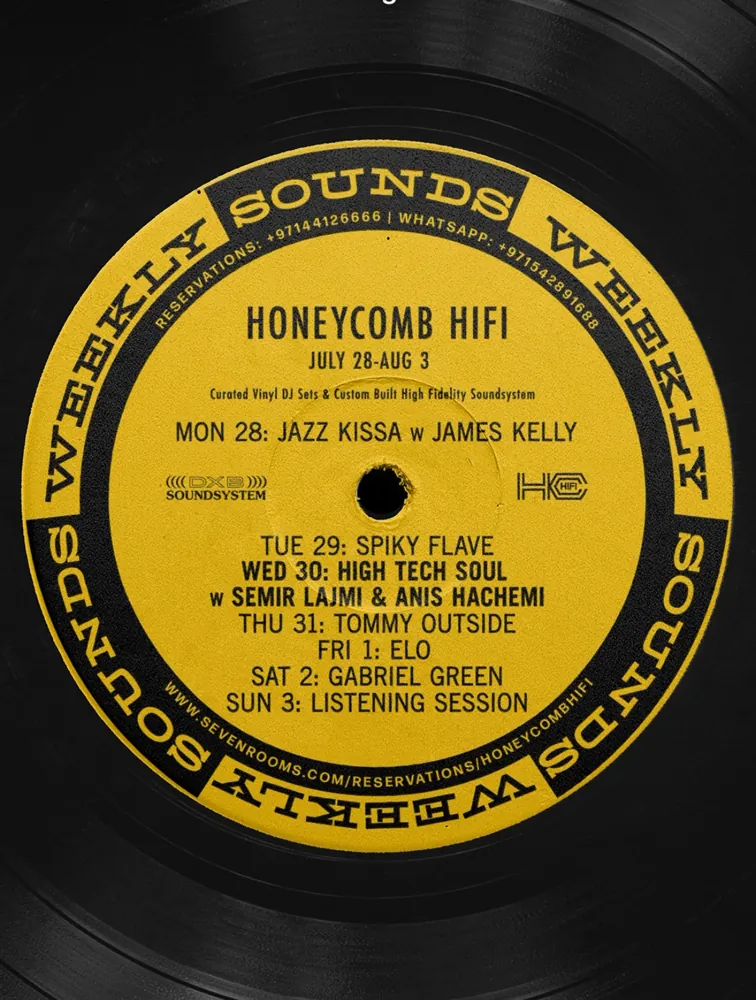 Weekly Sounds poster shaped like a record label