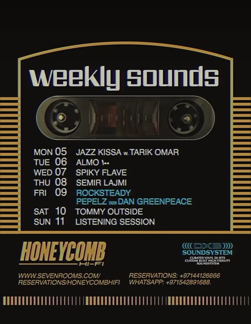 Weekly Sounds poster with a cassette tape