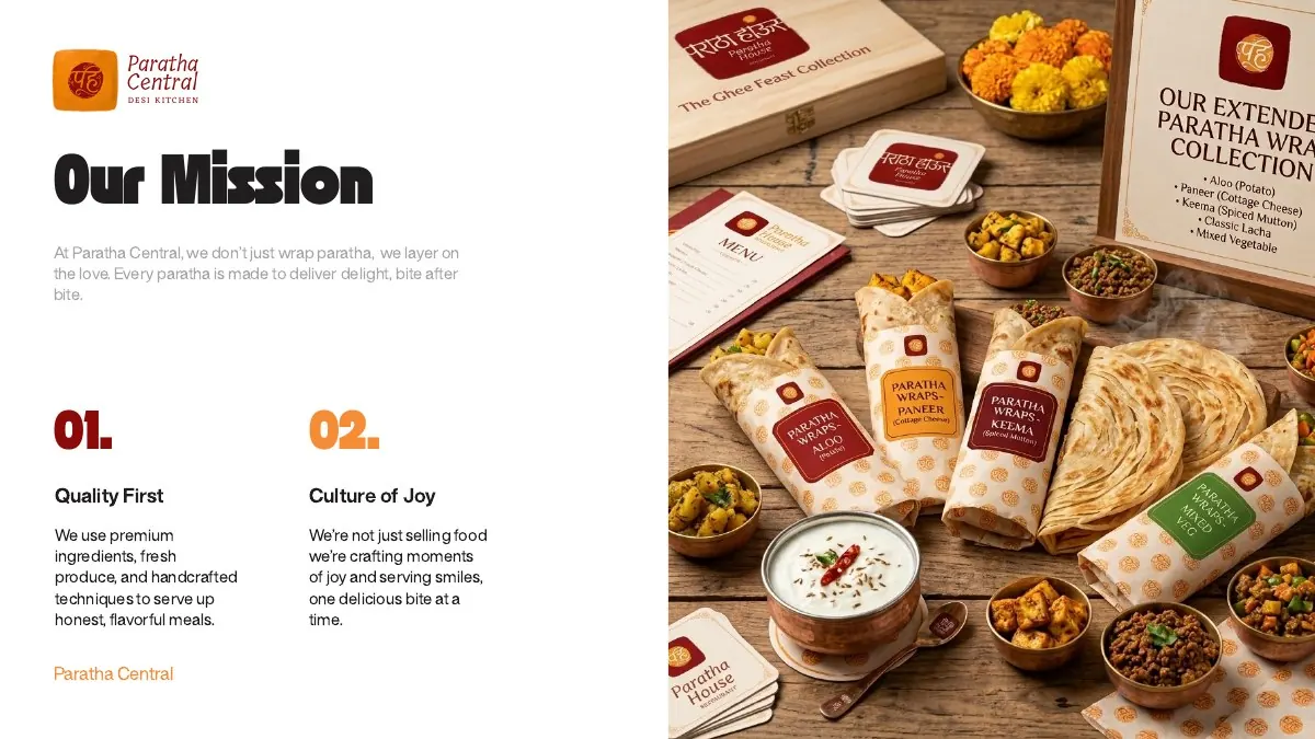 Paratha Central mission page with wraps and sauces